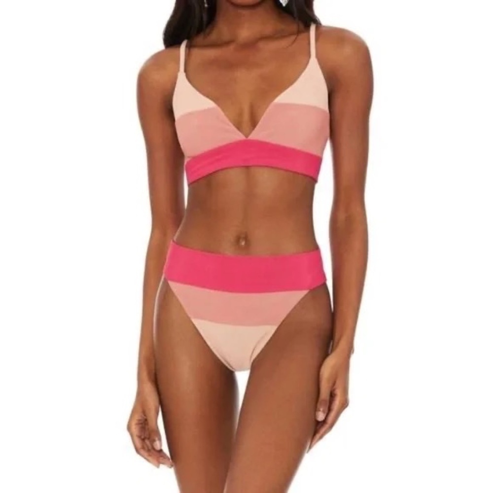 New! SET Beach Riot Riza Top Alexis Bottom IN Rouge Color Block 31376 - Picture 3 of 9